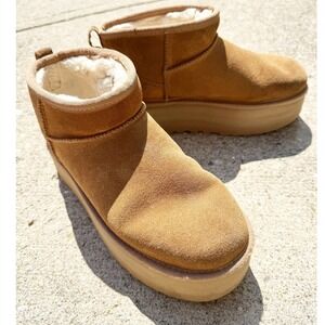 UGG Classic Ultra Mini Platform Chestnut Suede Boots Womens 9